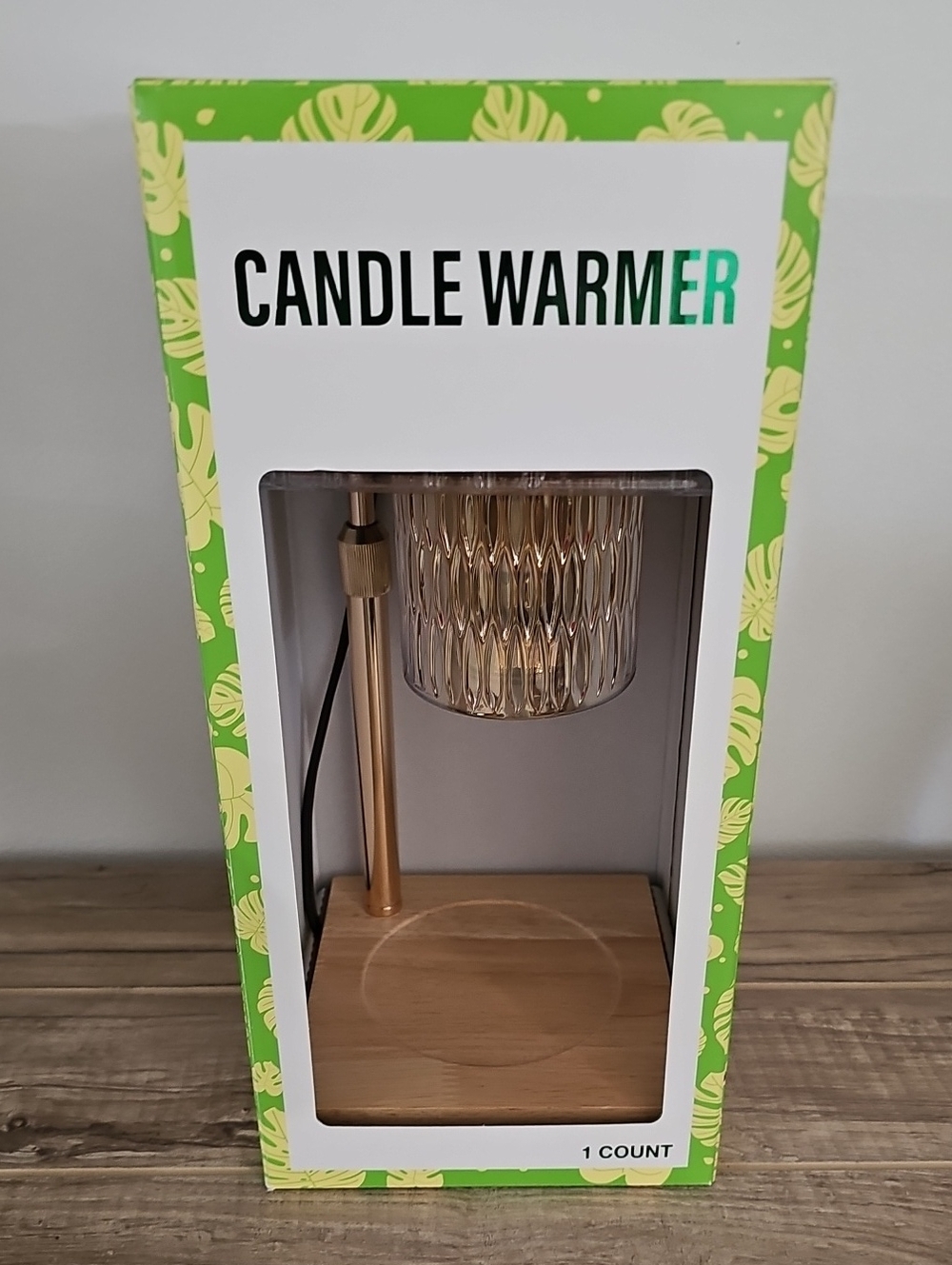 Candle Warmer Lamp in Gold and Wood Finish 12"